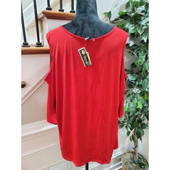 Suzie In The City Womens Solid Red Polyester Cold Shoulder Sleeve Blouse Size 2X - Picture 7 of 10